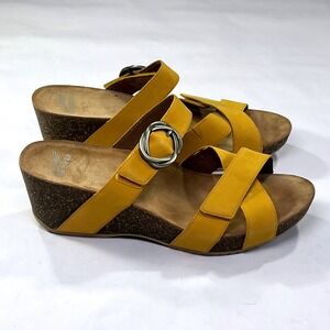 Dansko Susie Wedge Sandals Womens 41/10.5-11 Yellow Leather Adjustable Comfort